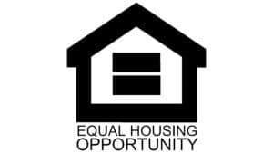 A black and white icon of a house with an equal sign inside, representing equal housing opportunity. The words Equal Housing Opportunity are written below the house.